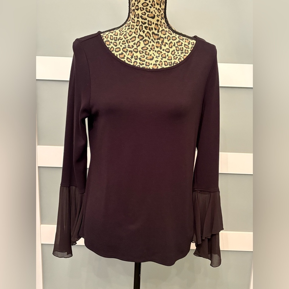 Chic Black Blouse with Flared, Sheer Sleeves, size M, brand ZoZo